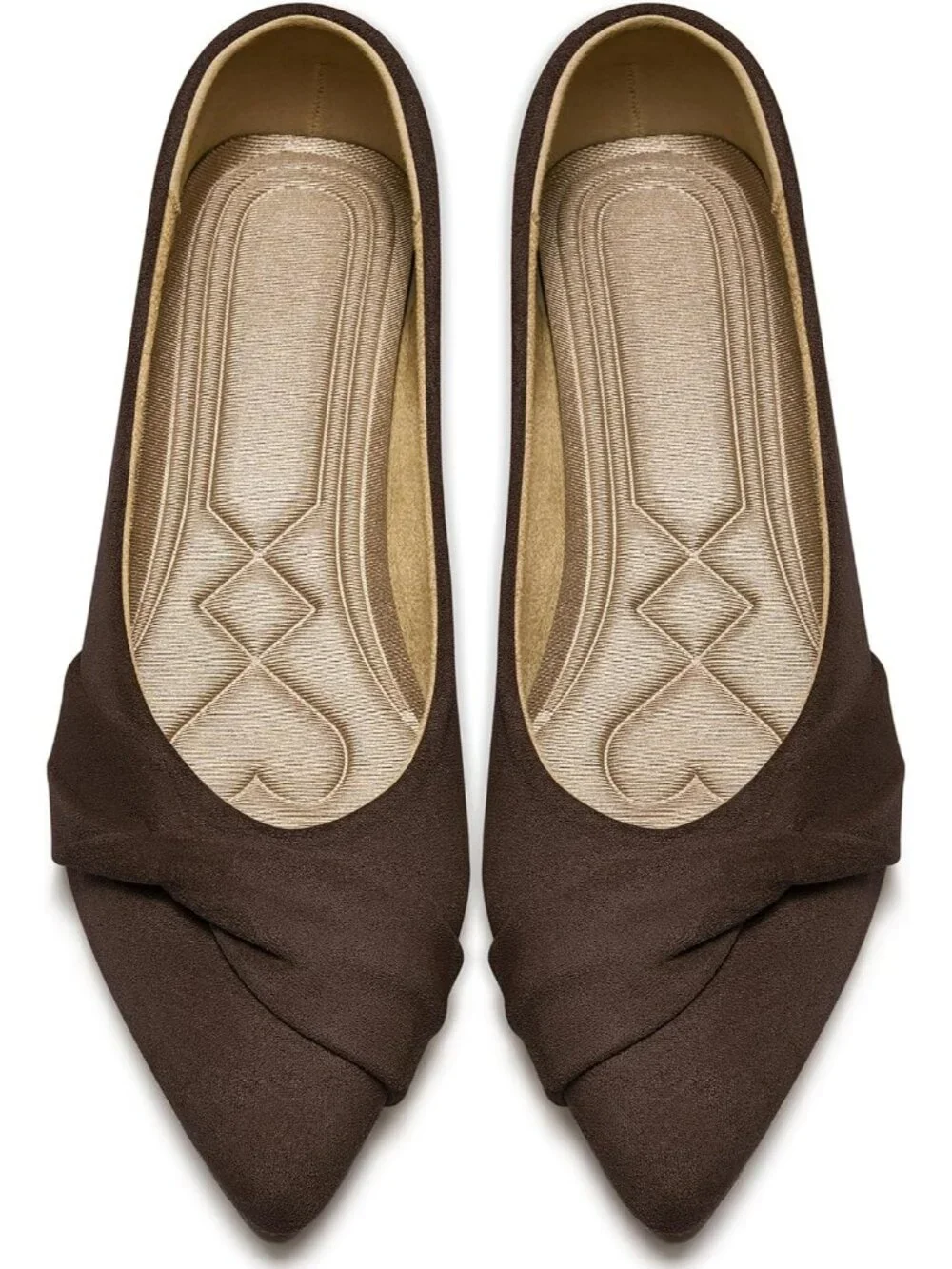 Women's Coffee Rubber Suede Elegant Bow Knot Pointed Toe Flat Comfortable Shoes